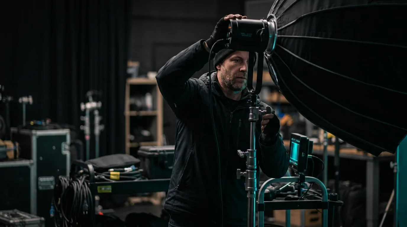 Lighting and grip equipment set up on location